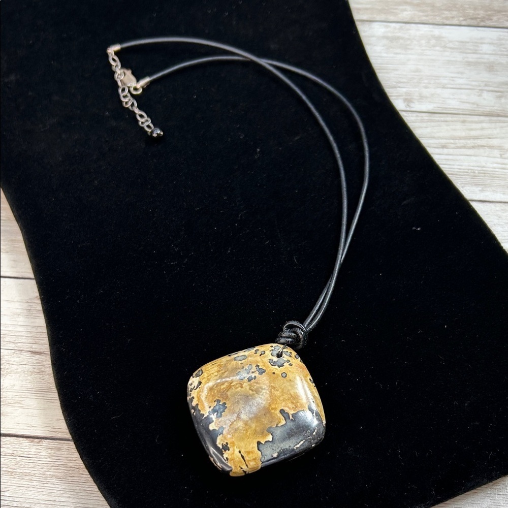 Bumblebee Jasper Pendant on a Leather Cord with 925 Clasp Necklace